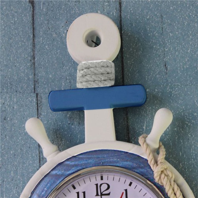 WINOMO Mediterranean Style Anchor Clock Beach Sea Theme Nautical Wheel Rudder Steering Wheel Decor Wall Hanging Decoration - Image 5